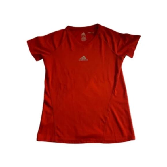 Sporty Red Climalite Athletic T-Shirt Adidas Performance Logo Tee Size S - Picture 2 of 4